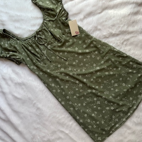 SO Dresses & Skirts - NWT SO Peasant Mesh Dress Y2K Cottagecore Ditsy Floral Olive Green Medium Sz M